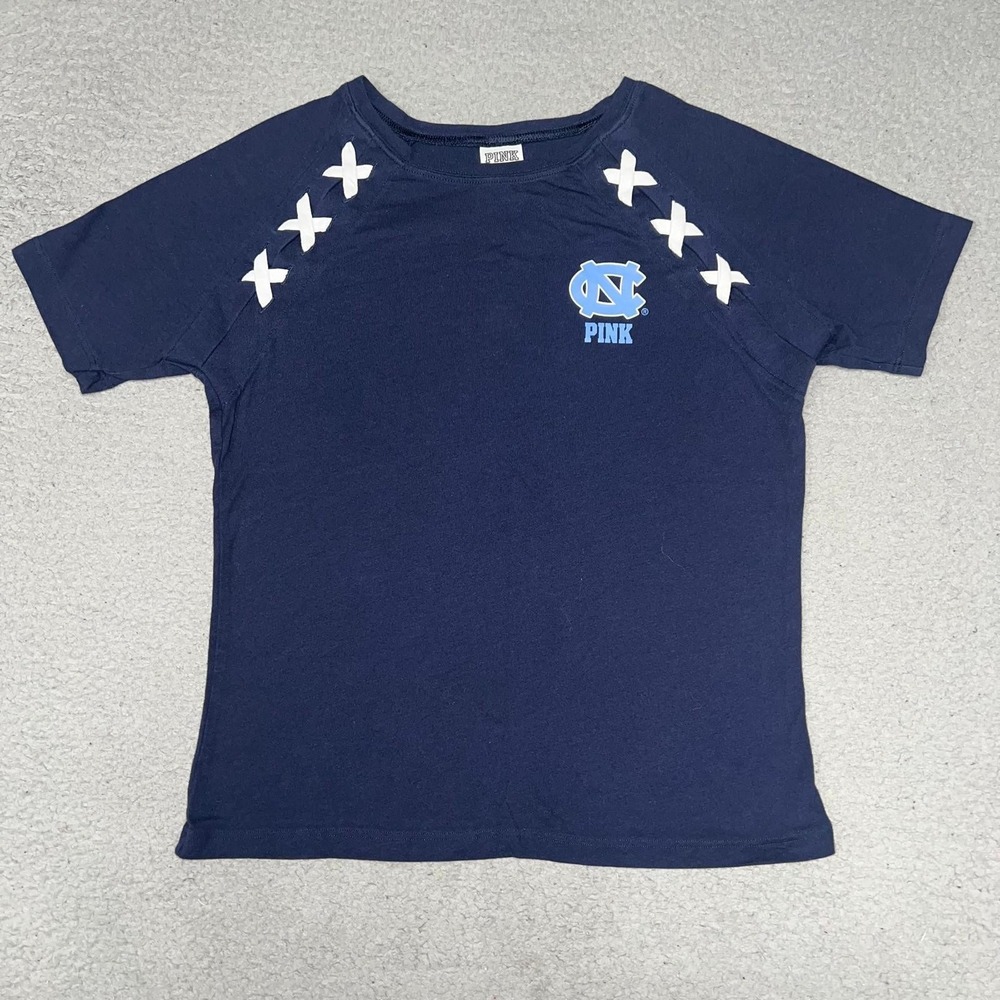 Victoria's Secret Pink x North Carolina Tar Heel T Shirt Womens XS Blue UNC Tee